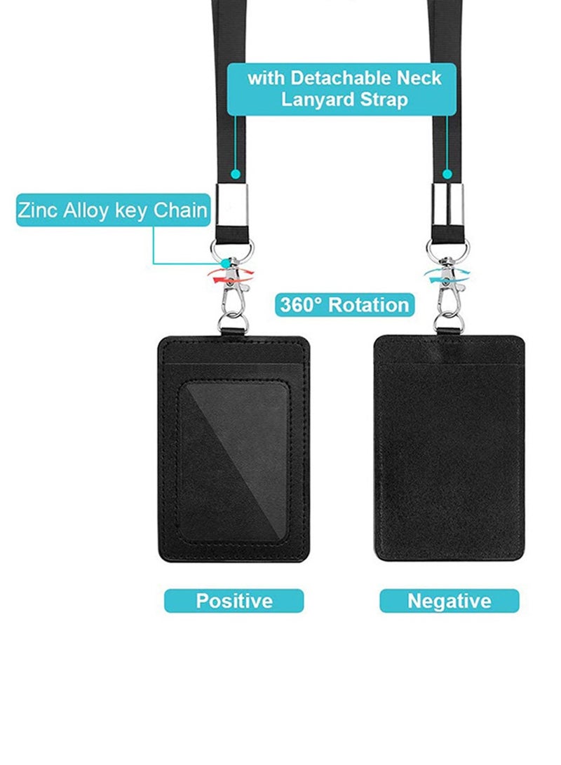 2-Piece ID Card Holder, with Lanyard and Retractable Badge Reel Clip, Unisex Leather ID Badge Holder with Clear ID Window u0026 Credit Card Slots for Work/School Black - Image 5