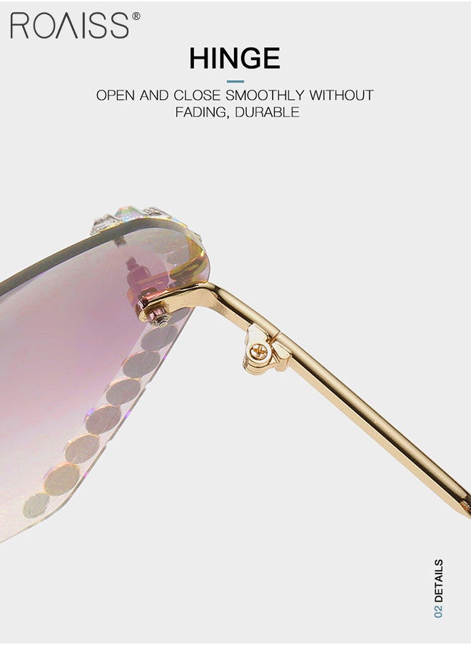 roaiss - Women's Butterfly Rimless Sunglasses, UV400 Protection Sun Glasses with Rhinestones Decoration, Oversize Fashion Anti-glare Sun Shades for Women with Glasses Case, 60mm, Pink - Image 1