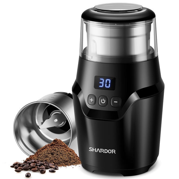 ADJUSTABLE COFFEE GRINDER ELECTRIC SUPER SILENT ELECTRIC COFFEE BEAN GRINDER WITH TIMEMEMORY ADJUSTMENT AND MULTIFUNCTIONAL STAINLESS STEEL CUP FOR SPICES HERBS AND NUTS GRINDING GRAY