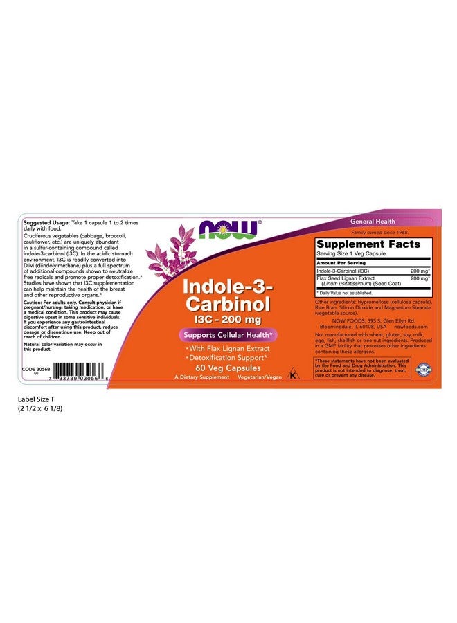 now Indole3Carbinol (I3C) 200 Mg 60 Veg Capsules X 2 Bottles - Image 3