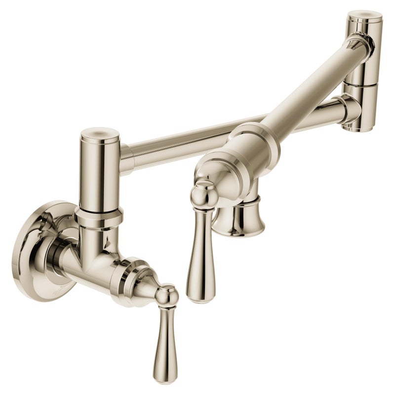 Moen S664NL Traditional Wall Mount Swing Arm Folding Pot Filler Kitchen Faucet Polished Nickel