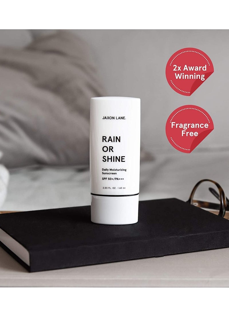 JAXON LANE - RAIN OR SHINE Anti Aging Face Sunscreen SPF 50 for Clear Skin with Green Tea, Hyaluronic Acid, Vitamin E Oil, Ginseng Extract, Licorice Root – SPF Moisturizer for Face, Fragrance Free 2.03 Oz - Image 1