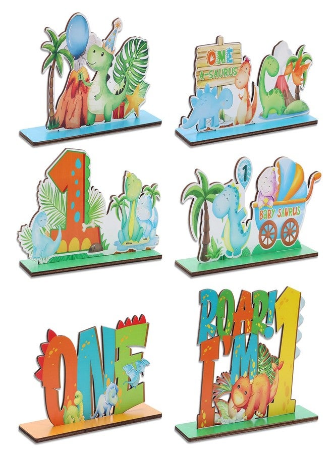 RANERVZ 6pcs Dinosaur Wooden Table Centerpieces for First Birthday Party Decorations Little Dino Roar 1st Birthday Party Table Centerpieces for Boys Dinosaur Baby Shower One Birthday Table Topper Sign Decors - Image 1