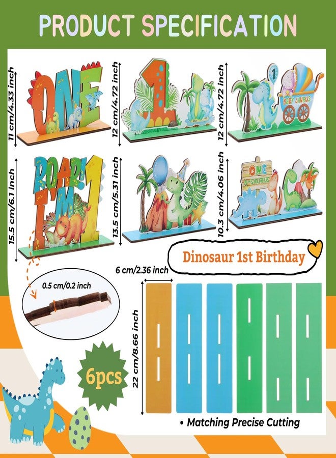 RANERVZ 6pcs Dinosaur Wooden Table Centerpieces for First Birthday Party Decorations Little Dino Roar 1st Birthday Party Table Centerpieces for Boys Dinosaur Baby Shower One Birthday Table Topper Sign Decors - Image 2