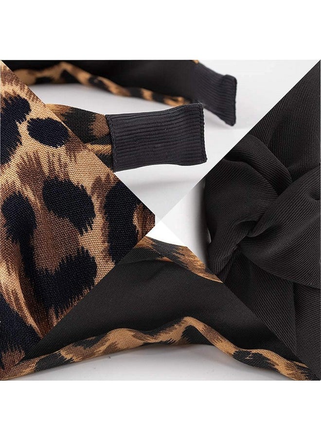 Kicosy - Icosy 2Pcs Headbands For Women Leopard Headband Knotted Headband For Girls Fashion Wide Headband Non Slip Hairband Elastic Hair Accessories(Black Leopard) - Image 1