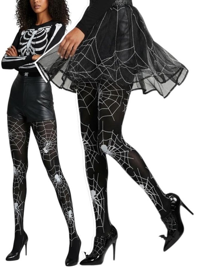 جوارب نسائية من ToBeInStyle بنقشة العنكبوت وشبكة العنكبوت - أسود/أبيض - Image 3