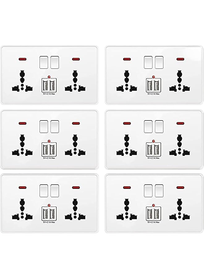 promass Wall Outlet, Wall Socket, 2 Sets, 2 USB Plug Switch Power Supply Plate, Multifunctional Three Hole Socket Outlet Extend 6 Pack (White, British socket)