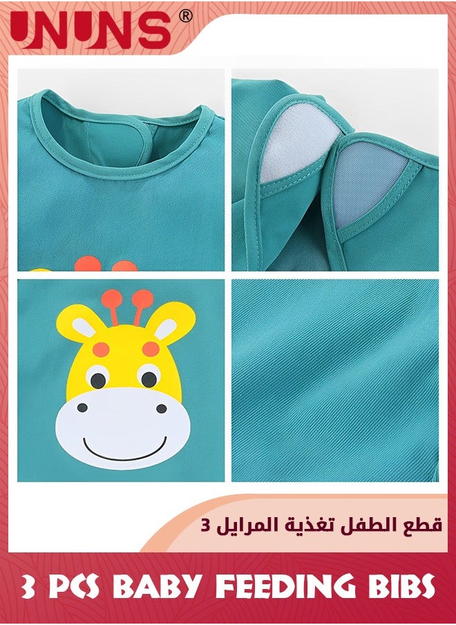 UNUNS 3 Pack Baby Bibs,Sleeveless Sleeve Bibs With Crumb Catcher Pocket,Washable Adjustable Apron Toddler Bibs,Baby Feeding Bib Set For Little Kids Infants 6-12 Months,Multi-Color And Multi-Pattern  - Image 3