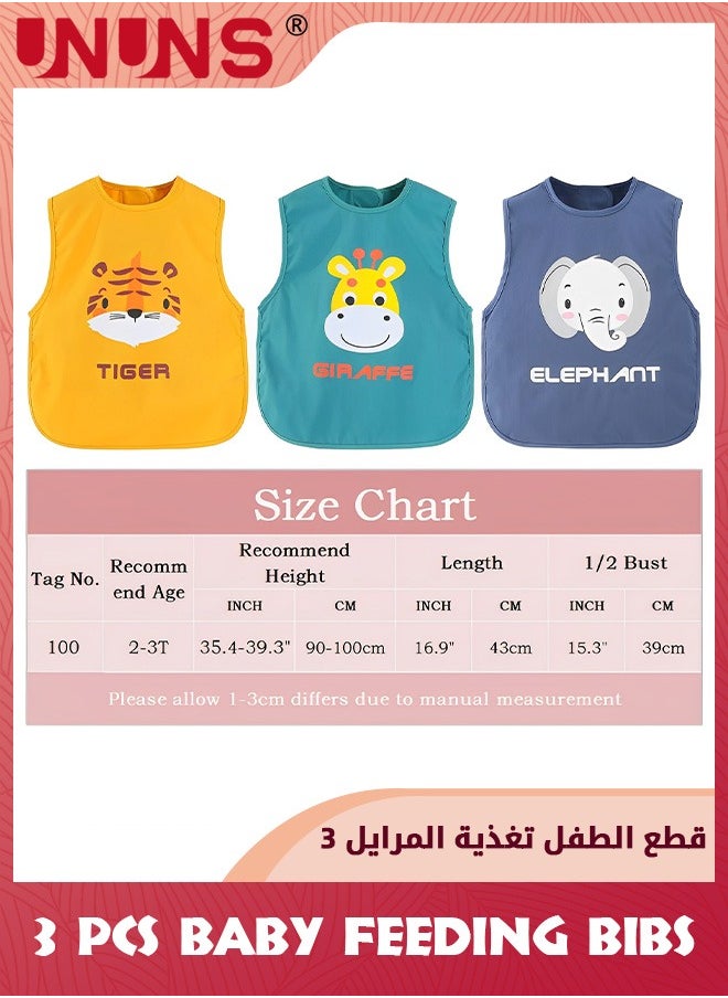 UNUNS 3 Pack Baby Bibs,Sleeveless Sleeve Bibs With Crumb Catcher Pocket,Washable Adjustable Apron Toddler Bibs,Baby Feeding Bib Set For Little Kids Infants 6-12 Months,Multi-Color And Multi-Pattern  - Image 4