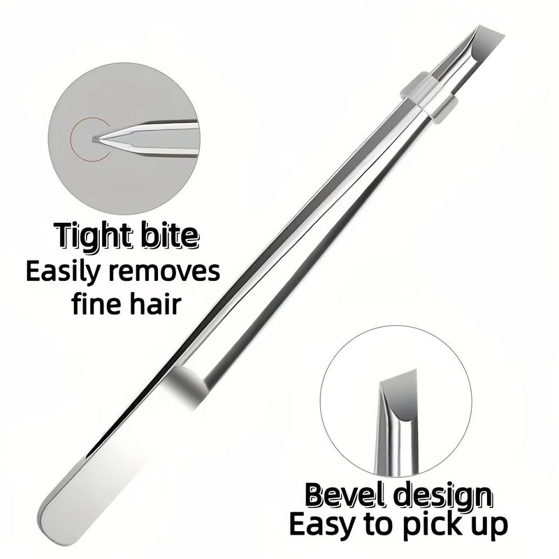 ملقط حاجب مائل من الفولاذ المقاوم للصدأ (قطعتان) مع حقيبة جلدية لإزالة شعر الوجه والعناية باللحية - Image 2