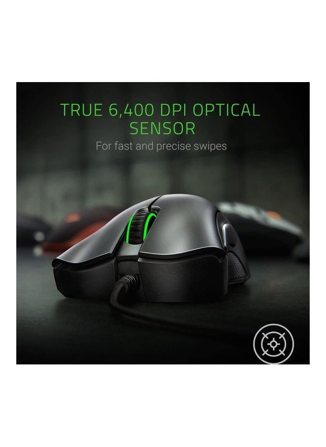 Wired Gaming Mouse With 6,400 DPI Optical Sensor, 5 Prog Buttons, Mechanical Switches, Ergonomic Form Factor, Standard Stock Feet, 10M Clicks, Black