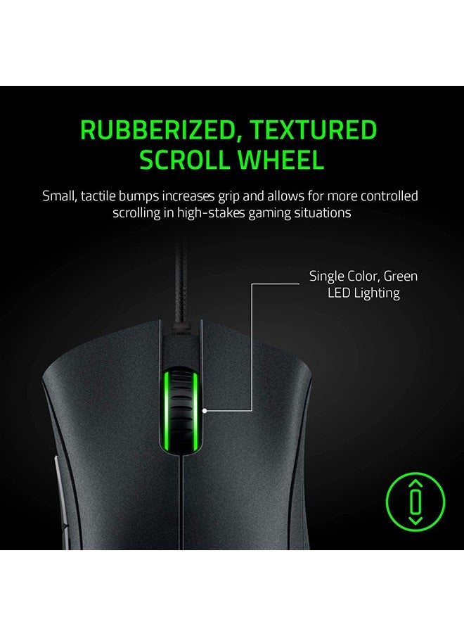 Wired Gaming Mouse With 6,400 DPI Optical Sensor, 5 Prog Buttons, Mechanical Switches, Ergonomic Form Factor, Standard Stock Feet, 10M Clicks, Black