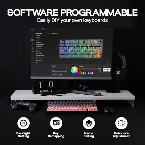 MechLands Aula F75 PRO 75% Wireless Gaming Keyboard, Gasket Mechanical Custom Keyboard with Five-Layer Padding, Bluetooth/2.4GHz/USB-C, Hot Swappable, Knob, RGB, Reaper Switches (Black Pink) - Image 5
