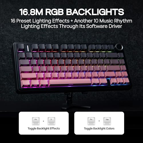 MechLands Aula F75 PRO 75% Wireless Gaming Keyboard, Gasket Mechanical Custom Keyboard with Five-Layer Padding, Bluetooth/2.4GHz/USB-C, Hot Swappable, Knob, RGB, Reaper Switches (Black Pink) - Image 3