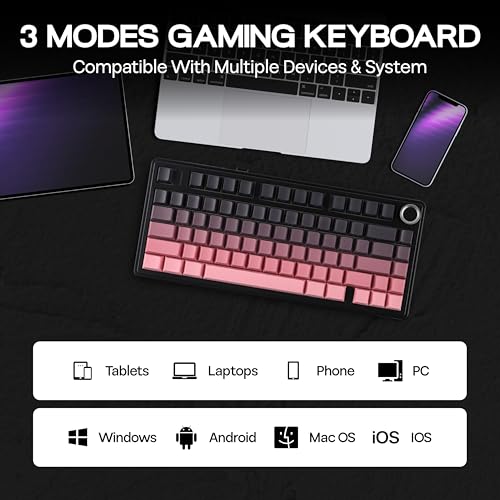 MechLands Aula F75 PRO 75% Wireless Gaming Keyboard, Gasket Mechanical Custom Keyboard with Five-Layer Padding, Bluetooth/2.4GHz/USB-C, Hot Swappable, Knob, RGB, Reaper Switches (Black Pink) - Image 4