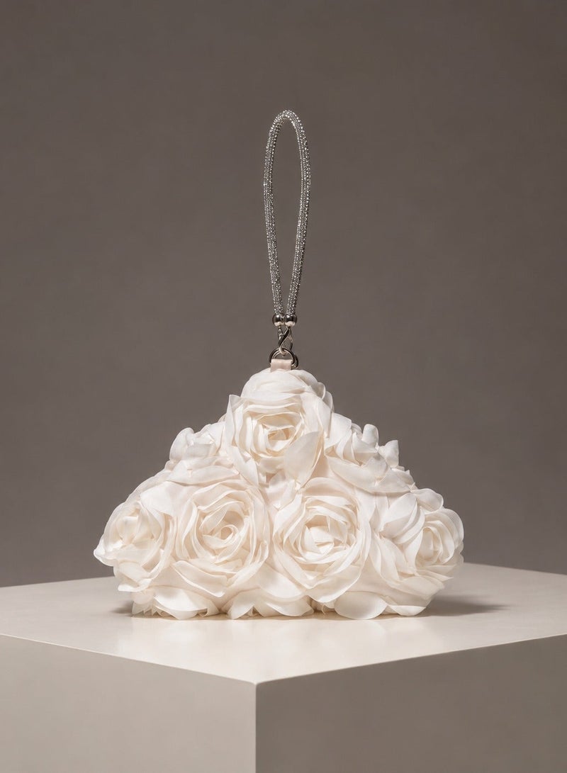 Evening Clutch Bag For Women, White 3D Rose Floral Design With Wrist Strap, Elegant Small Handbag For Weddings, Parties And Special Occasions, 1 Piece, 21 × 16 × 6 cm - Image 2