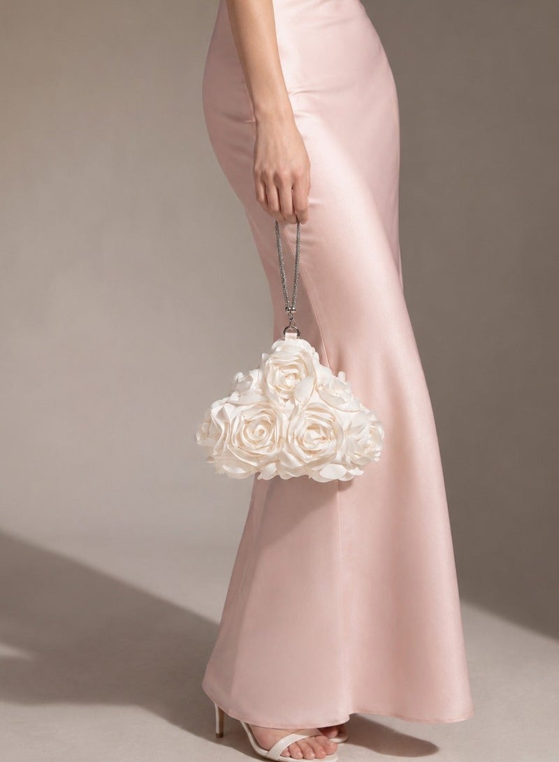 Evening Clutch Bag For Women, White 3D Rose Floral Design With Wrist Strap, Elegant Small Handbag For Weddings, Parties And Special Occasions, 1 Piece, 21 × 16 × 6 cm - Image 3
