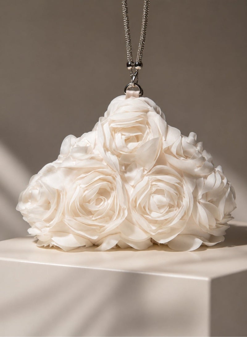 Evening Clutch Bag For Women, White 3D Rose Floral Design With Wrist Strap, Elegant Small Handbag For Weddings, Parties And Special Occasions, 1 Piece, 21 × 16 × 6 cm - Image 4