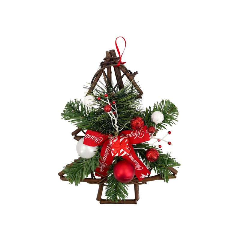 CHRISTMAS MAGIC Hanging Rattan Tree Red 23x6x30cm - Image 1