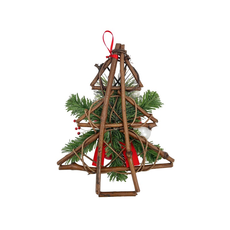 CHRISTMAS MAGIC Hanging Rattan Tree Red 23x6x30cm - Image 2