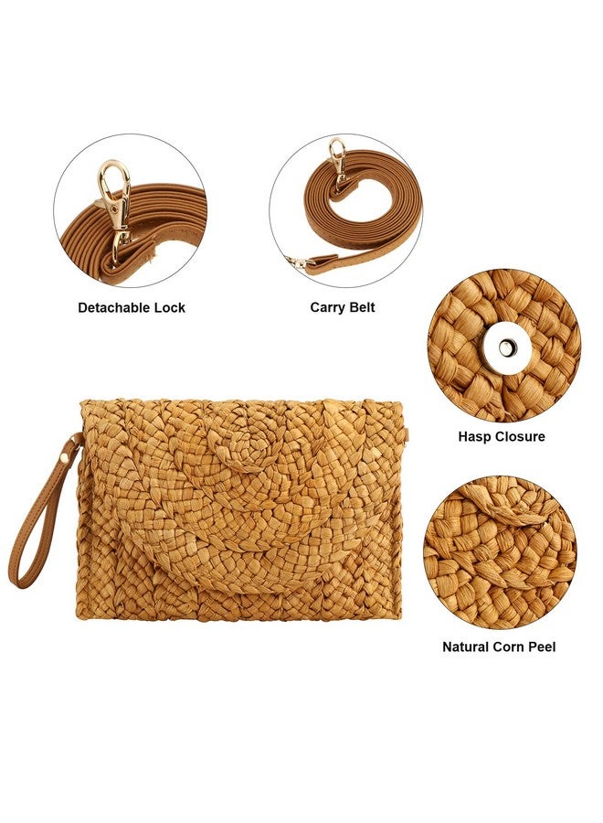 Gets Straw Clutches Beach Bag For Women Summer Crossbody Straw Bag With Bag Strap (Coffee Color) - Image 3