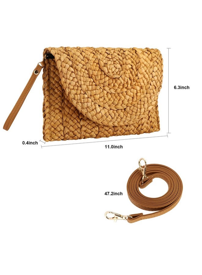 Gets Straw Clutches Beach Bag For Women Summer Crossbody Straw Bag With Bag Strap (Coffee Color) - Image 2