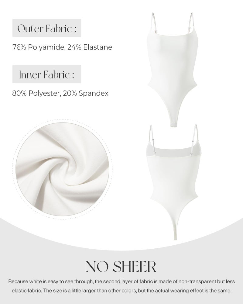 SUUKSESS Women Sexy Square Neck Thong Bodysuit Backless Sleeveless Cami Body Suit Top (White, XS) - Image 5