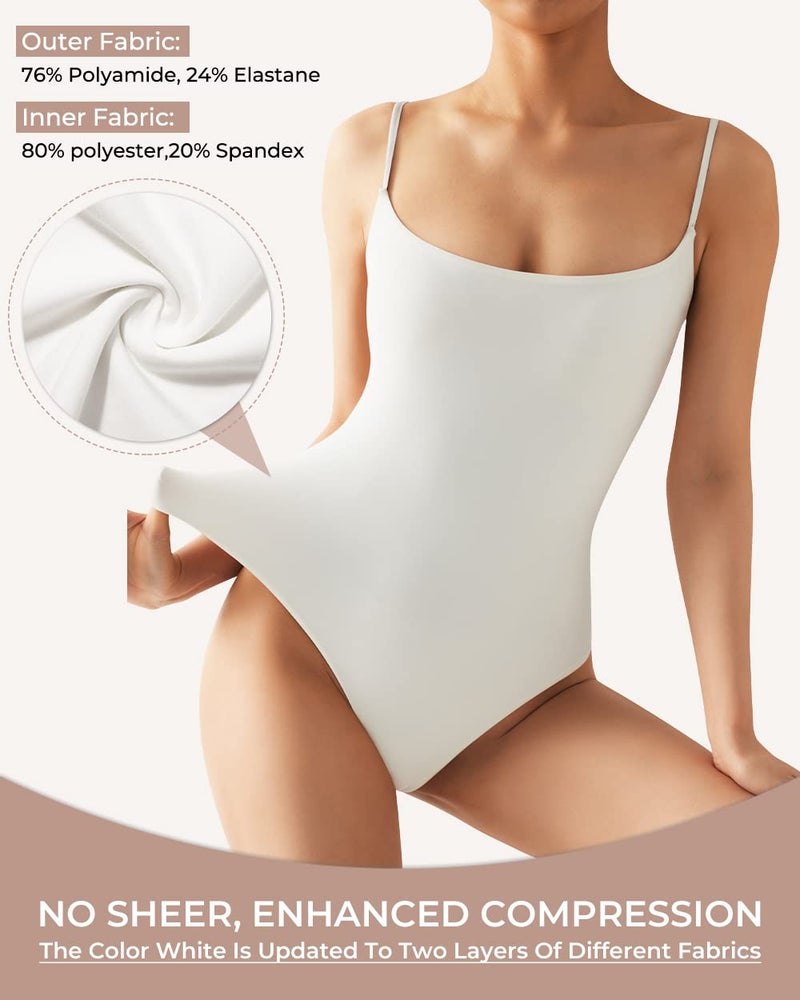SUUKSESS Women Sexy Square Neck Thong Bodysuit Backless Sleeveless Cami Body Suit Top (White, XS) - Image 4