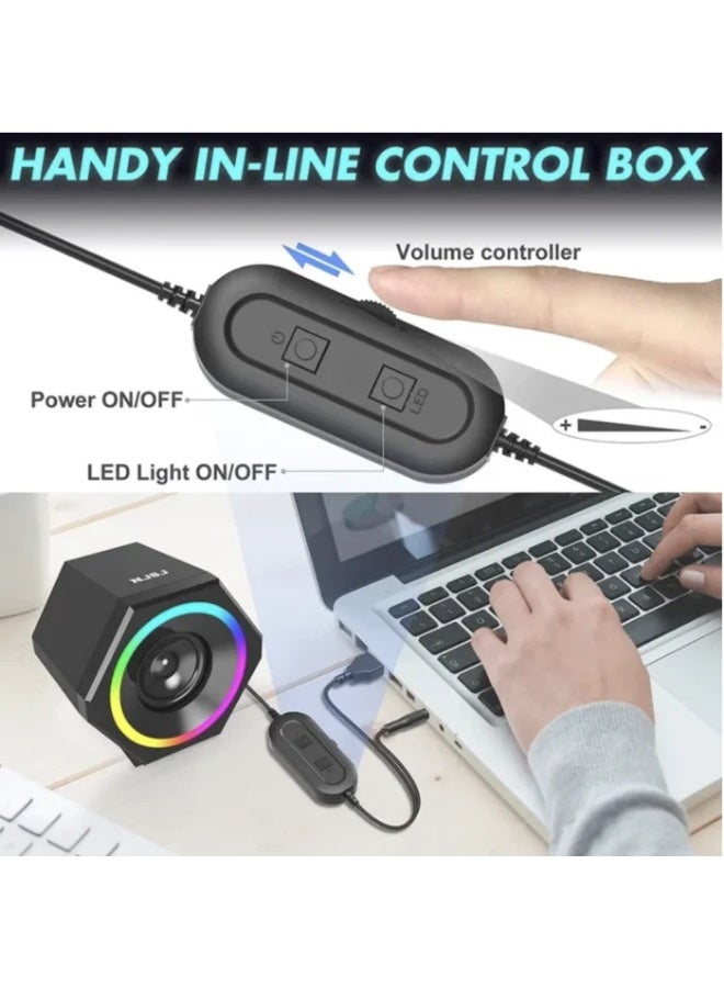 Kisonli RGB Mini USB Desktop Speaker 2.0 Stereo Sound with LED Light for PC Laptop Gaming -L-6060 - Image 4