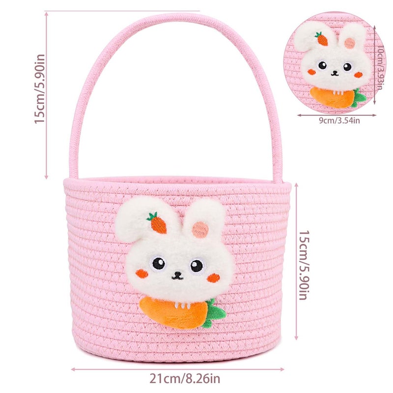 DIYASY Easter Basket for Kids Woven Bunny Eggs Basket with Handle Gifts Tote Bag Candies Buckets for Boys Girls Toddler Baby Party Decorations Pink - Image 3