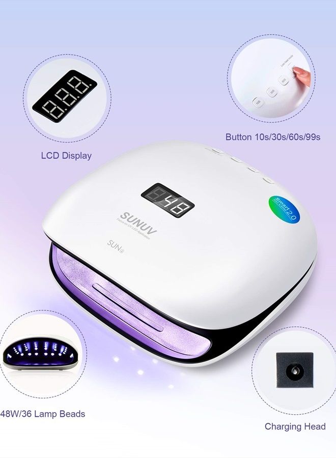 SUNUV SUN4 48W LED UV Light Nails Lamp– LED UV Lamp for Gel Nails with 4-Timer Settings– Gel UV LED Nail Lamp– LED Nail Light for Gel Nails– Gel Polish UV Light Nail Dryer– Gel LED UV Nail Lamp - Image 2