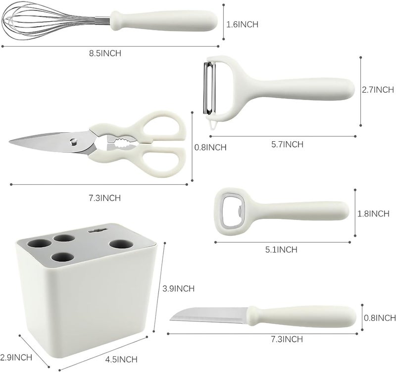 KERFORA Stainless Steel 6Piece Kitchen Gadgets Set with Holder Kitchen Scissors Paring Knife Bottle Opener Peeler AntiSlip Handles Decorative Base - Image 4