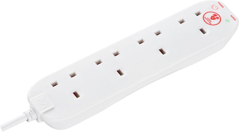 Masterplug Four Socket Power Surge Protected Extension Lead, 4 Metres, White - Image 1