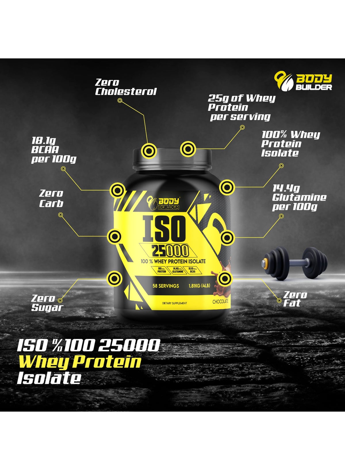Body Builder ISO 25000 Whey Protein Isolate Cappuccino 4lbs
