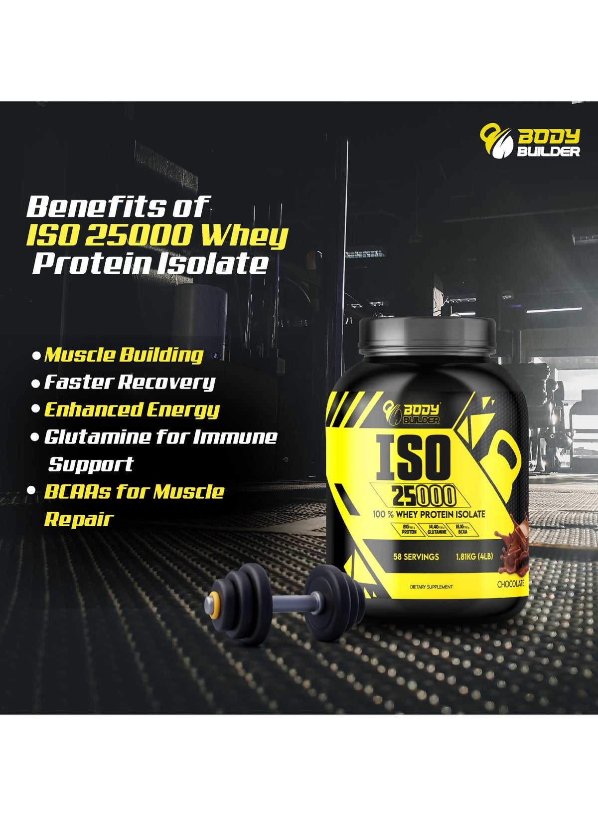 Body Builder ISO 25000 Whey Protein Isolate Cappuccino 4lbs