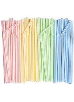 Comfy Package Comfy Package [200 Pack] 7.75" High Flexible Plastic Straws, Disposable Drinking Straws - Striped Assorted Colors  - Image 1