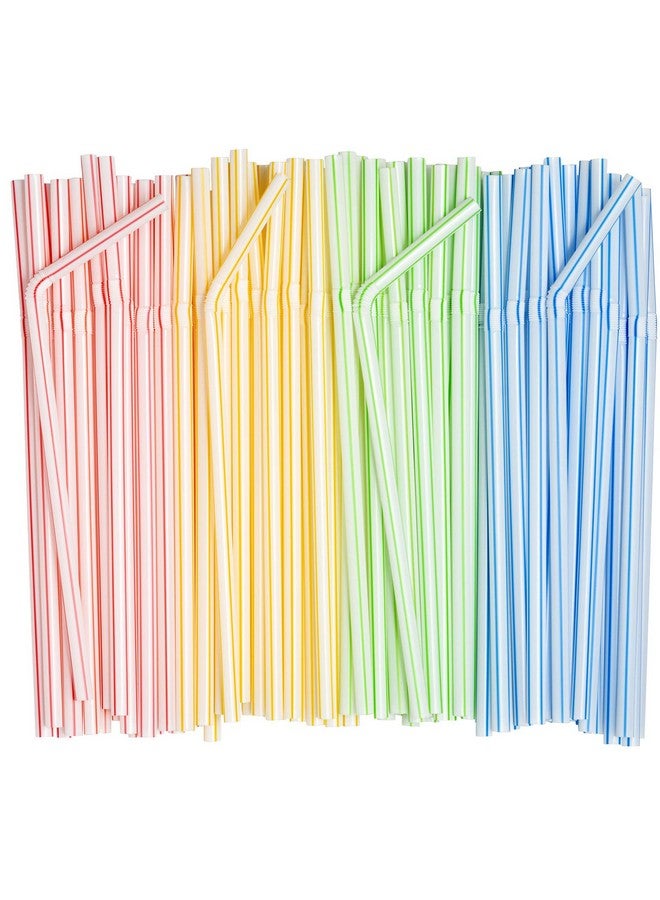 Comfy Package [200 Pack] 7.75" High Flexible Plastic Straws, Disposable Drinking Straws - Striped Assorted Colors - Image 1