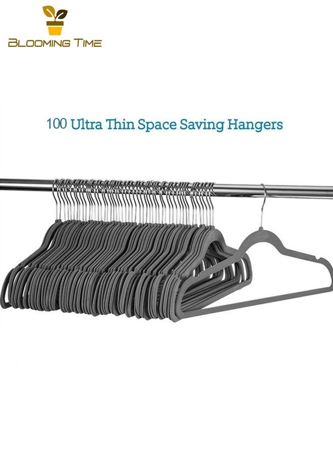 بلومنغ تايم 100 الشماعات عدم الانزلاق ، يتدفقون الشماعات ، منظم الملابس ، الشماعات عدم الانزلاق متعددة الوظائف ، الشماعات البلاستيكية المضادة للتجاعيد الكبار ، رفوف التجفيف الرطب والجاف ، تخزين الملابس ، الفاخرة الخفيفة ، رمادي - Image 2