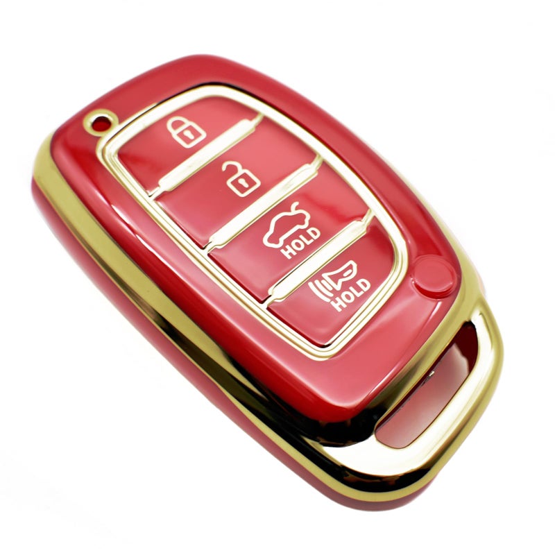 FEYOUN Key Fob Cover Compatible with Hyundai Elantra Elantra GT Ioniq Sonata Tucson Smart 4 Buttons TPU Remote Keyless Key Fob Case Protection Shell Accessories Red