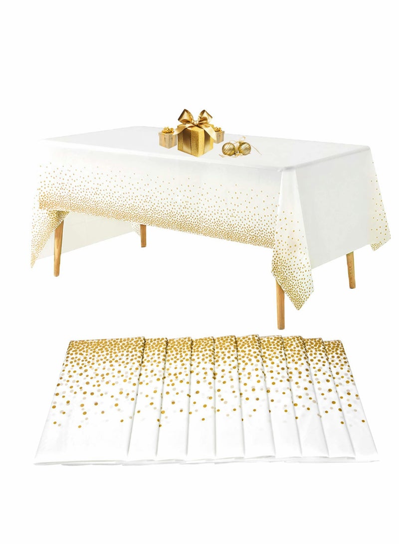 Excefore Disposable Tablecloths Plastic Table Cover for Rectangular Tables Gold Dot Confetti Table Cloths for Parties BBQ Birthday Fine Dining Wedding Baby Shower10 Pack 54" x 108" - Image 1