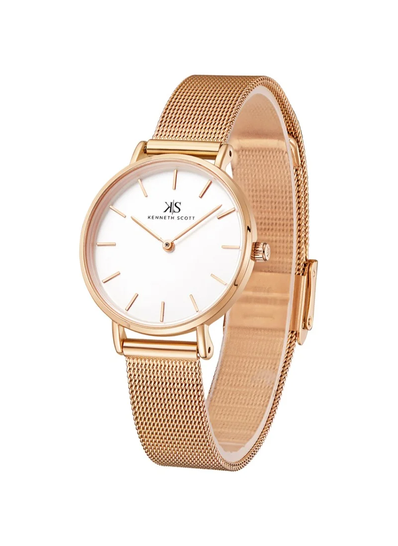 KENNETH SCOTT Kenneth Scott K22519-RMKW Women's Analog Display Watch & Stainless Steel Strap Rose Gold