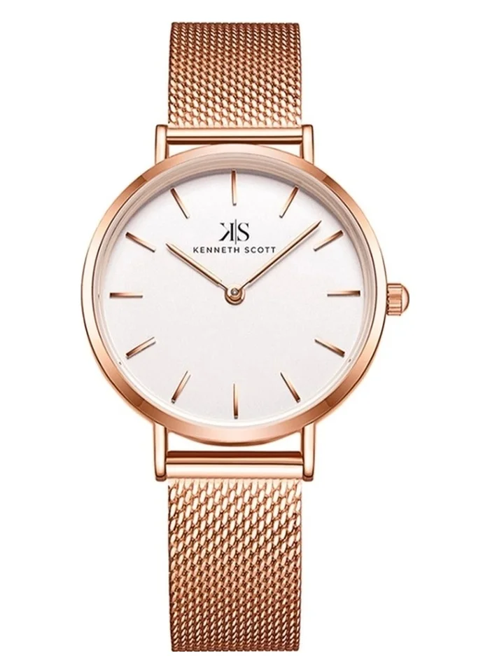 KENNETH SCOTT Kenneth Scott K22519-RMKW Women's Analog Display Watch & Stainless Steel Strap Rose Gold
