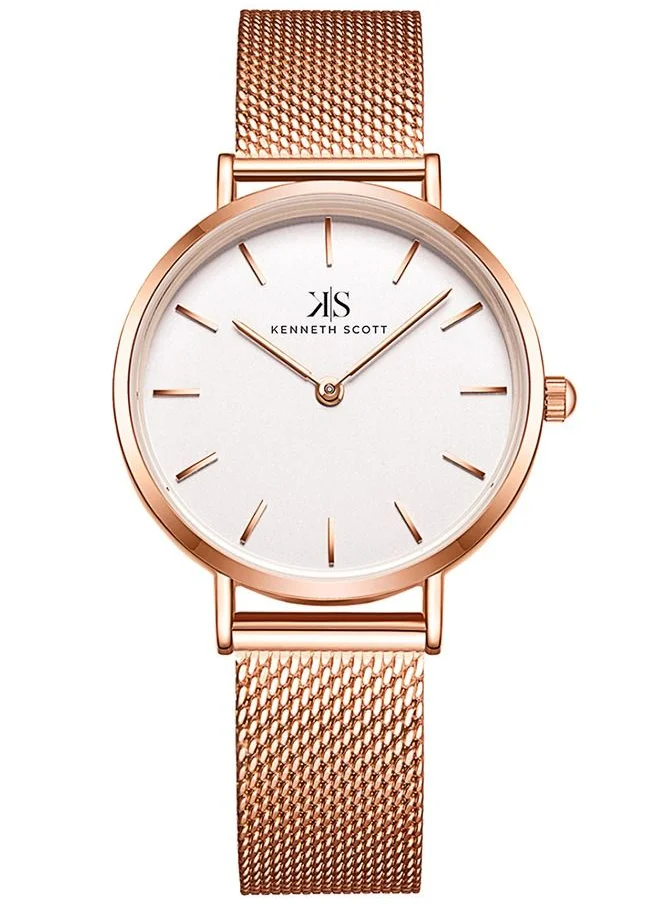 كينيث سكوت Kenneth Scott Women's White Dial Analog Watch - K22519-RMKW