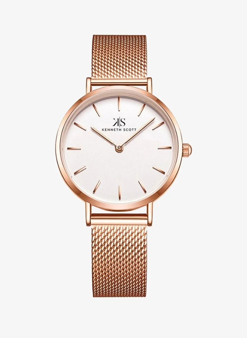 Kenneth Scott Kenneth Scott K22519-RMKW Women's Analog Display Watch & Stainless Steel Strap Rose Gold