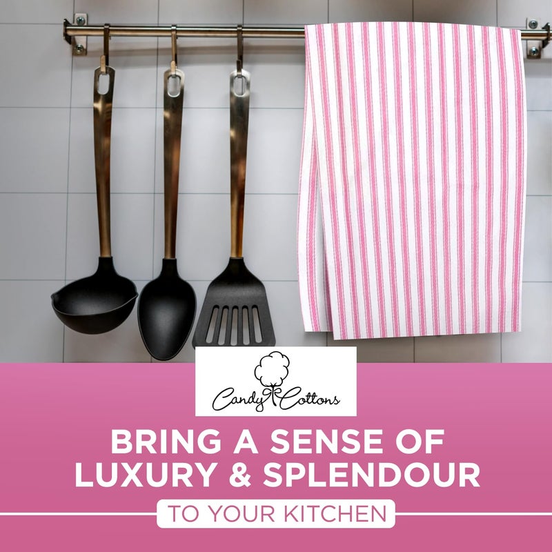 Candy Cottons Set of 6 Kitchen Towels, 100% Cotton Dish Towels, with Hanging Loop, Dishcloth Sets for Washing & Drying Dishes, Tea Towels & Hand Towels 18x28, French Stripe, Pink - Image 3