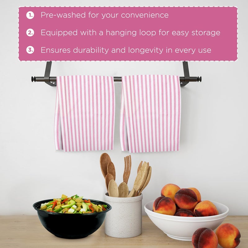 Candy Cottons Set of 6 Kitchen Towels, 100% Cotton Dish Towels, with Hanging Loop, Dishcloth Sets for Washing & Drying Dishes, Tea Towels & Hand Towels 18x28, French Stripe, Pink - Image 5