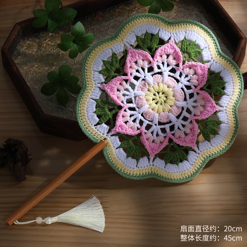 Kids' Festival Fun: Handmade Knitted Fan with Colorful Patterns - Traditional Style, DIY Craft Kit