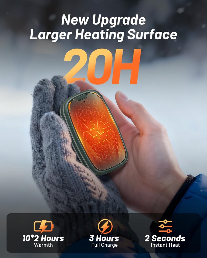 Aililan Hand Warmers Rechargeable 2 Pack, 3-Settings Rechargeable Hand Warmer, AI Smart Heating, Pocket Portable Electric Hands Warmer, Magnetic Handwarmers, A Winter for Loved Ones, Green - Image 4