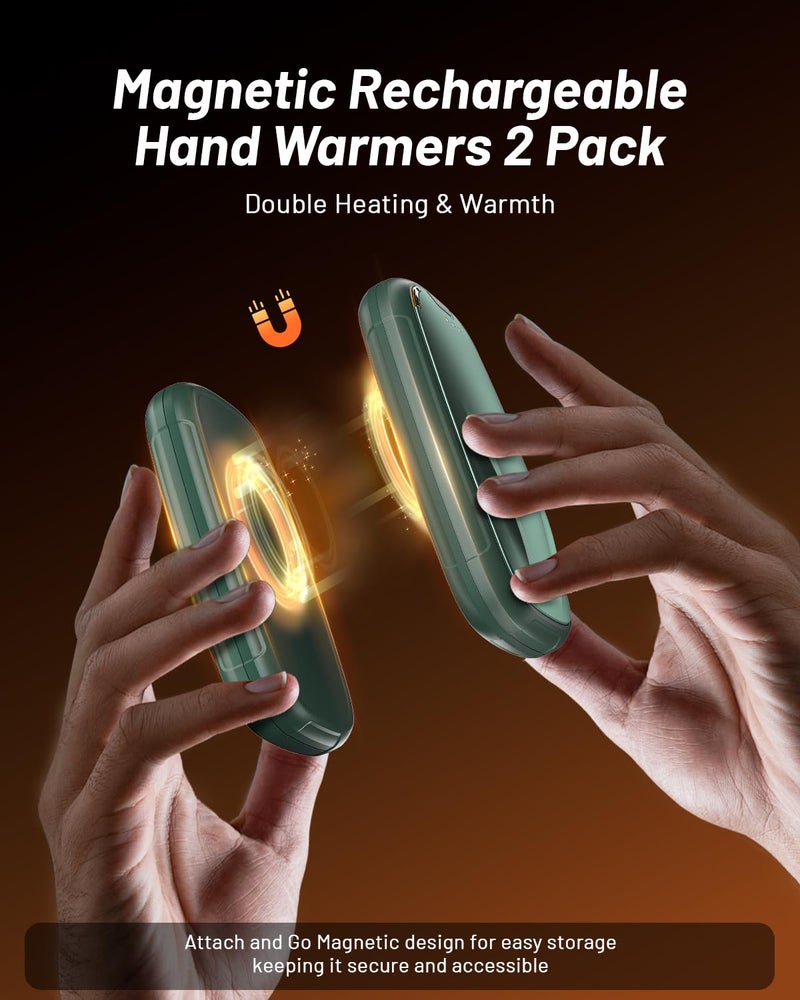 Aililan Hand Warmers Rechargeable 2 Pack, 3-Settings Rechargeable Hand Warmer, AI Smart Heating, Pocket Portable Electric Hands Warmer, Magnetic Handwarmers, A Winter for Loved Ones, Green - Image 3
