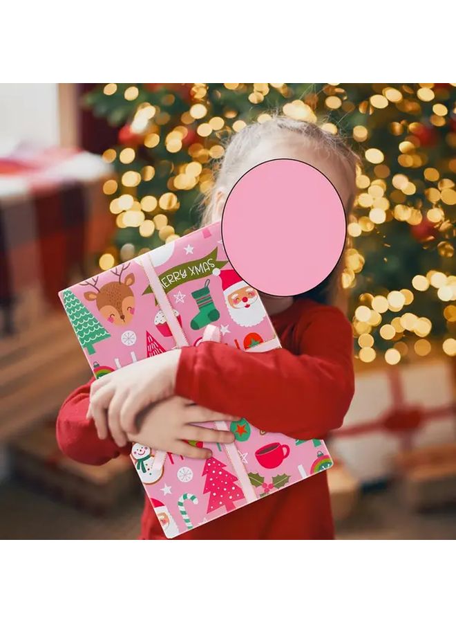 7pcs Pink  Wrapping Paper with Ribbon Santa Claus Snowman Holiday Gift - Image 5